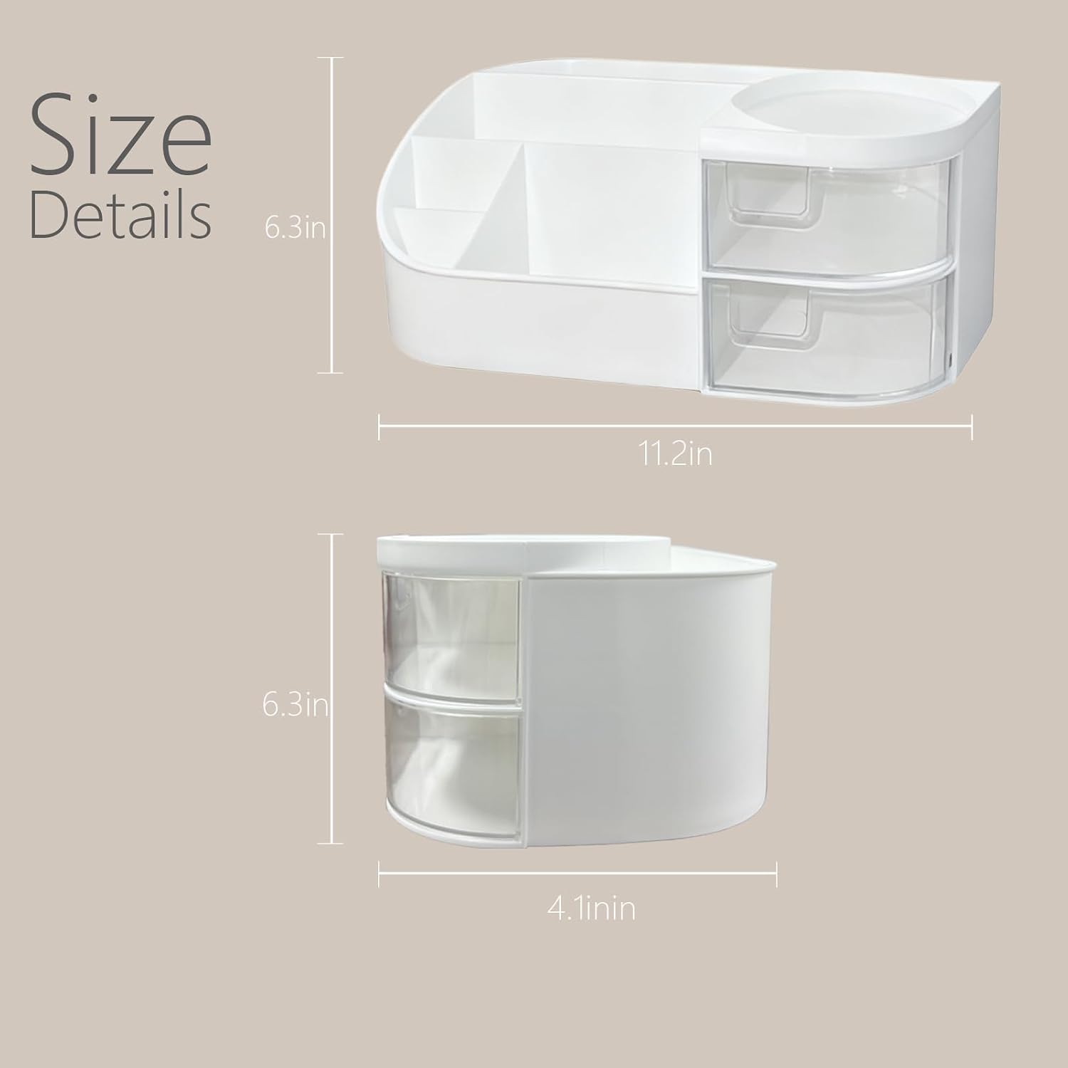 Spacious 2-Drawer Makeup Organiser with Stickers and Smooth Edges - Image 2