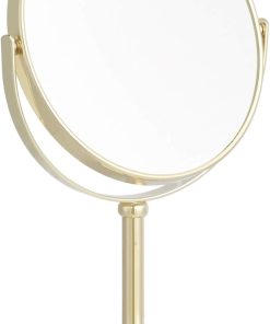 Gold Iron-Frame Double-Sided Table Mirror, 1X/5X Magnification