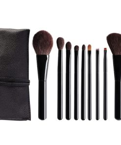 9-Piece Brush Set with Leather Travel Bag