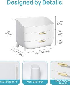 Alternative view of White 3-Tier Skincare Organiser with Drawer, Non-Slip Base