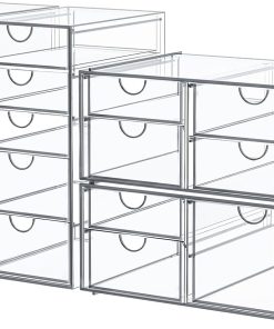 Set of 4 Clear 16-Drawer Acrylic Storage Organisers
