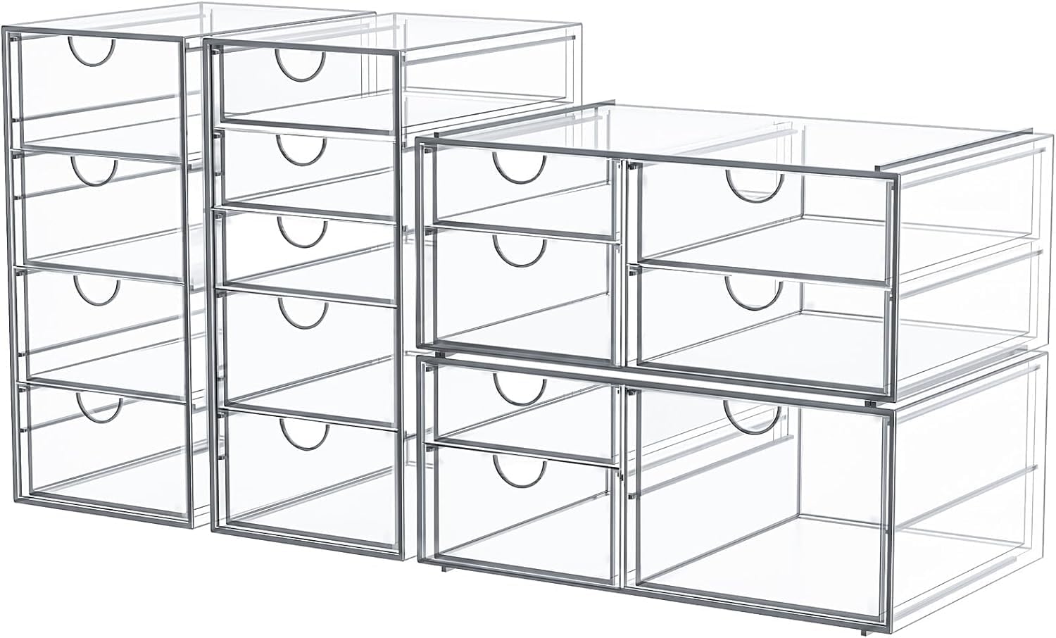 Set of 4 Clear 16-Drawer Acrylic Storage Organisers