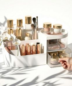 Spacious 2-Drawer Makeup Organiser with Stickers and Smooth Edges