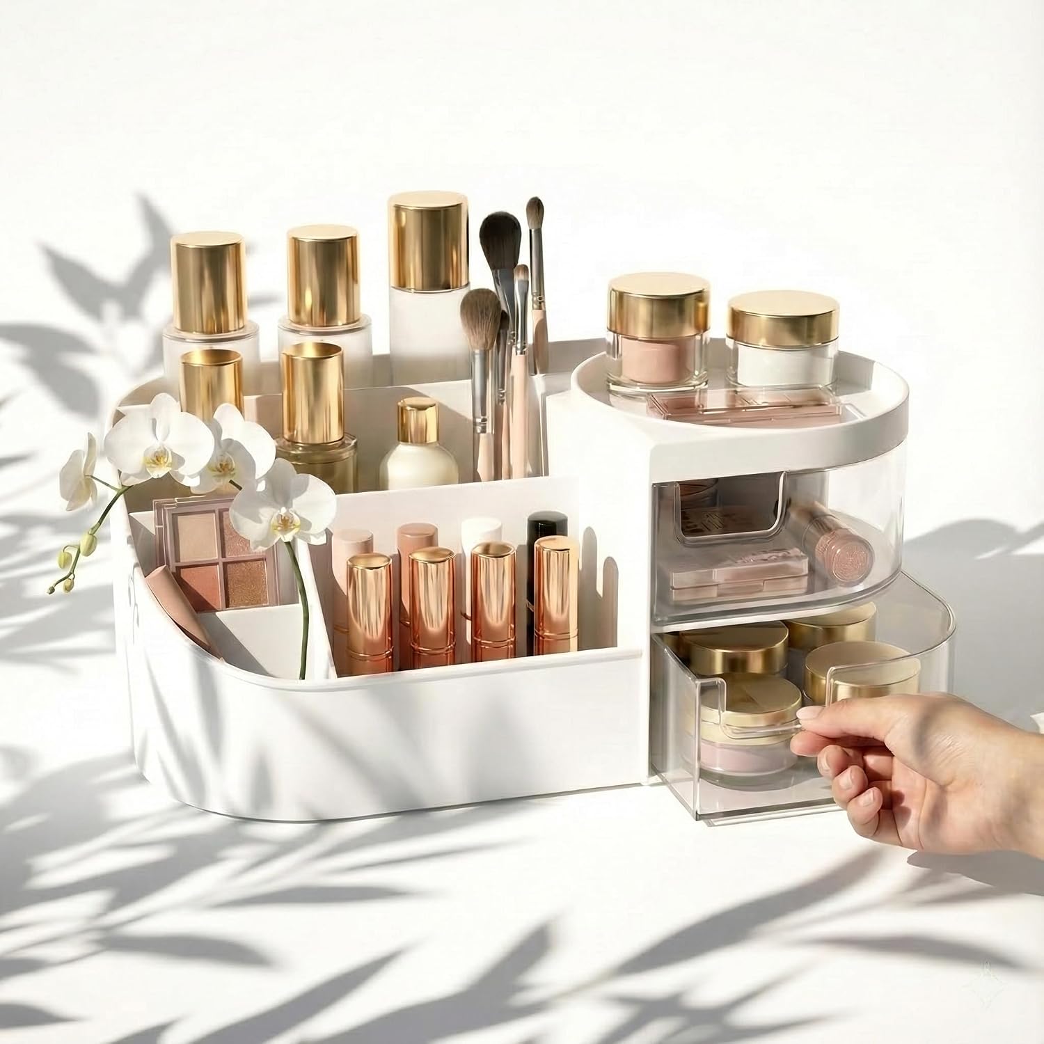 Spacious 2-Drawer Makeup Organiser with Stickers and Smooth Edges