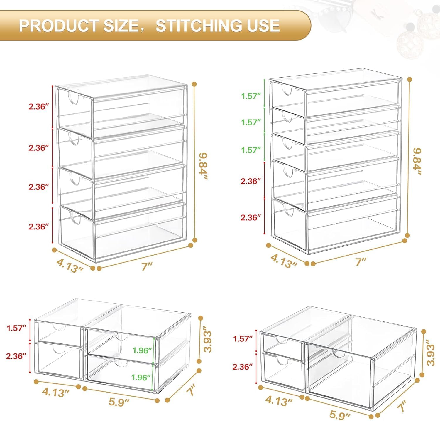Set of 4 Clear 16-Drawer Acrylic Storage Organisers - Image 2