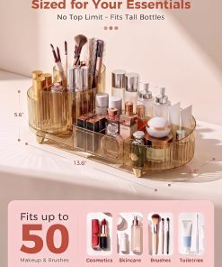 Alternative view of Amber Rotating Acrylic Cosmetic Display with Large Brush Holder