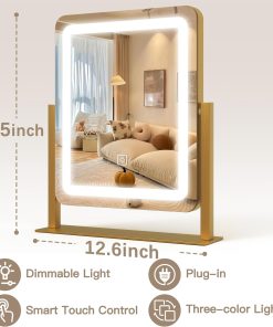 Alternative view of Gold 32 x 38 cm LED Makeup Mirror, 3-Colour Touch Dimming