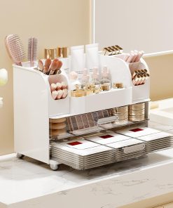 Alternative view of Compact 2-Drawer Vanity Organiser with Brush Holder, White