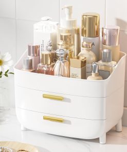 White 3-Tier Skincare Organiser with Drawer, Non-Slip Base