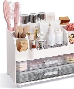 Large White Organiser with 2 Drawers and 6 Brush Holders