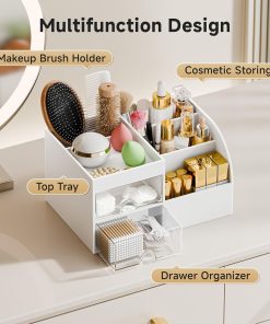 Alternative view of White 2-Drawer Cosmetic Organiser with Brush Holder