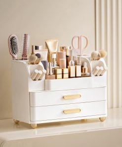 Alternative view of Large White Bathroom Organiser with Brush Holder for Beauty Storage