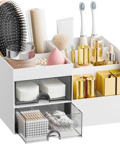 White 2-Drawer Cosmetic Organiser with Brush Holder