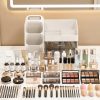 Thick White Vanity Organiser with Brush Holder, Large Capacity