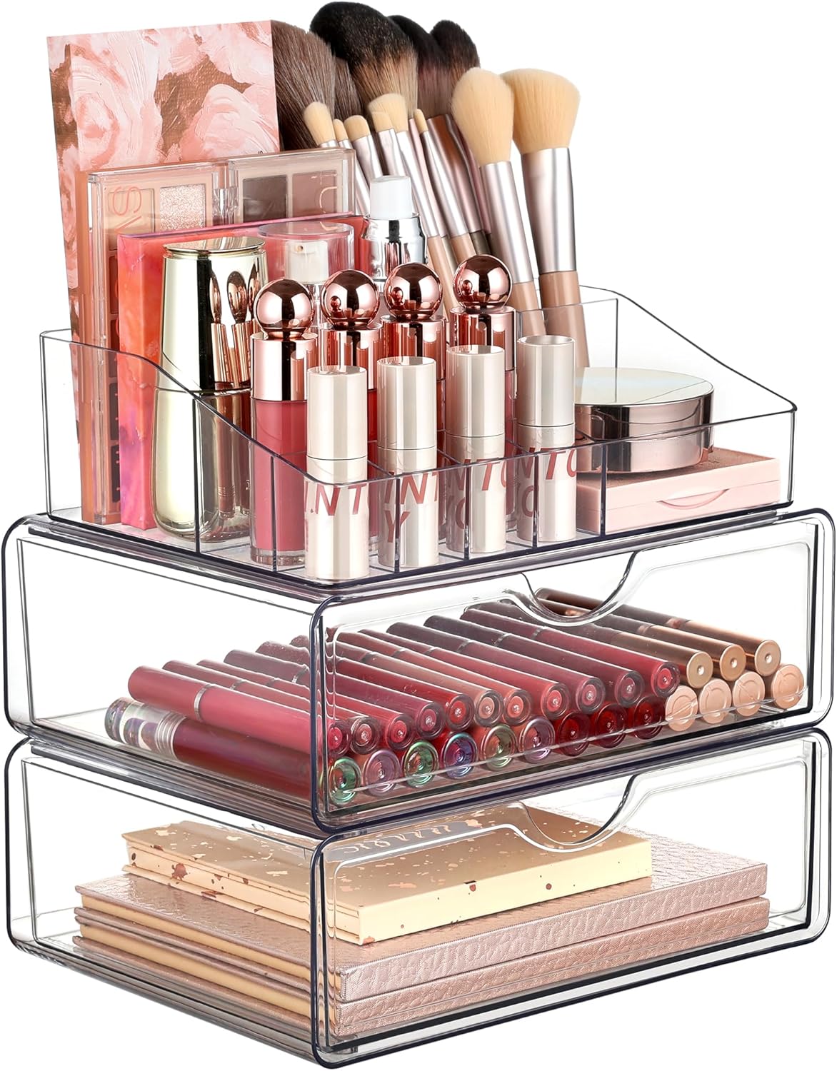 Clear 3-Tier Stackable Organiser with 2 Drawers