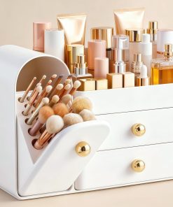 White Organiser with Drawers and Brush Holder for Vanity