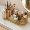 Amber Rotating Acrylic Cosmetic Display with Large Brush Holder