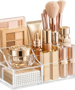 Clear Cosmetic Organiser with Drawer and Brush Holder