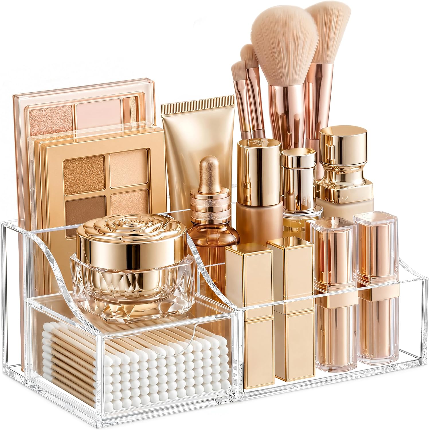 Clear Cosmetic Organiser with Drawer and Brush Holder